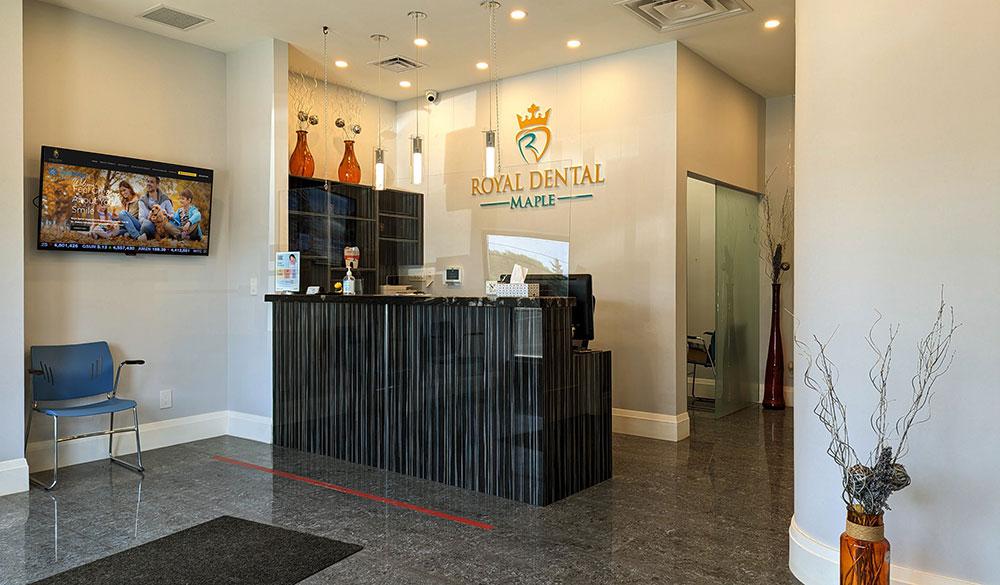 The reception area of Royal Dental Maple near Vaughan ON